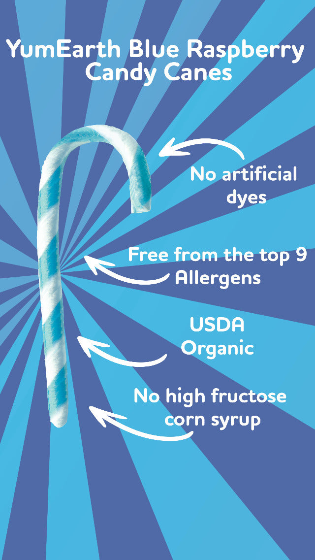 YumEarth Organic Candy Canes - Individually Wrapped Full Size Blue Raspberry Candy Canes - Dye Free, Allergy Friendly, Non GMO, Gluten Free, Vegan - Pack of 2