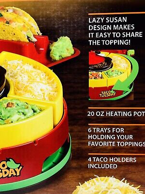 Nostalgia Taco Tuesday Heated Lazy Susan Taco Bar Serving Set for a Party