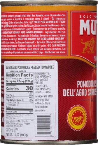 Mutti Whole Peeled Authentic San Marzano PDO Tomatoes (Pelati), 14 oz - Pack of 6