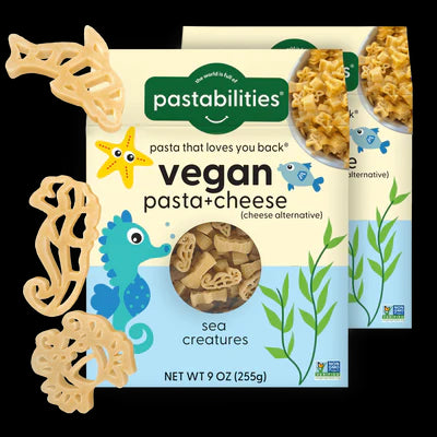 Pastabilities Vegan Mac and Cheese - Under the Sea - Fun Shapes Sea Creatures, Family Size – Serves 4, Certified non GMO Pasta and Cheese Mix - Pack of 6