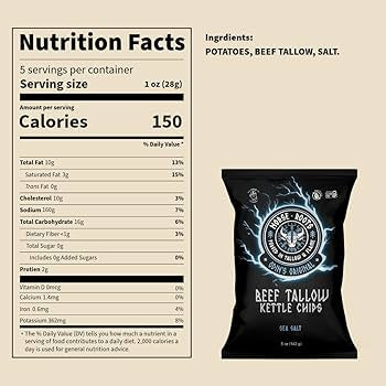 Beef Tallow Kettle Chips Variety Pack - Seed Oil Free, Gluten Free, Pack of 6