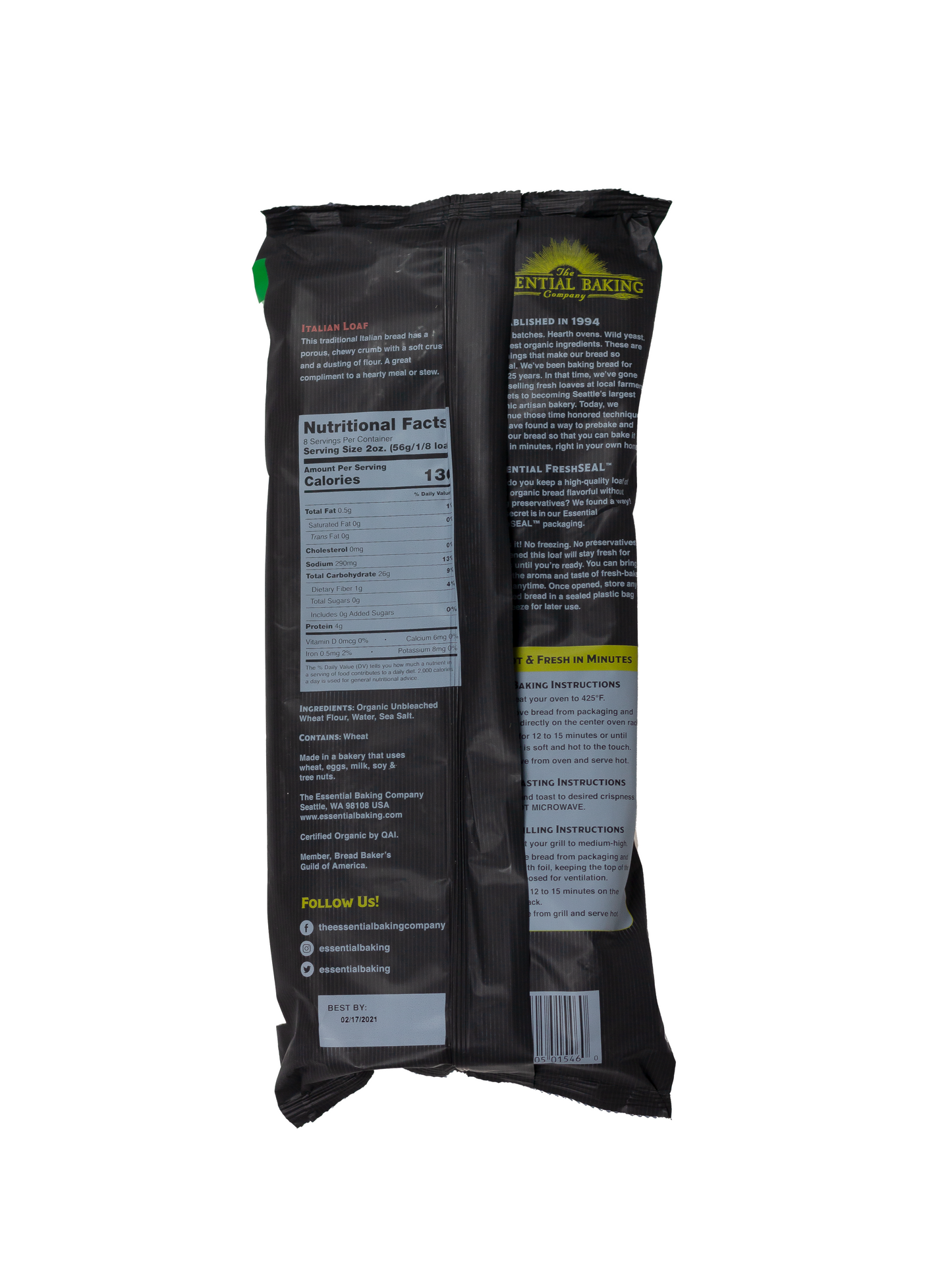 Take & Bake Italian Bread, No Preservatives, USDA Certified Organic, Non-GMO - 16/Case