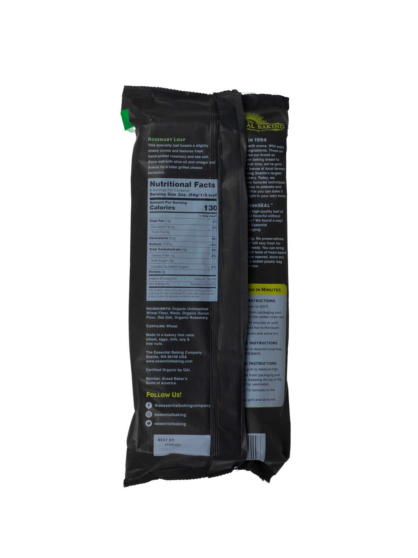 Take & Bake Rosemary Bread - Certified Organic , Non-GMO - No Preservatives, Only 5 Ingredients, Freshness Seal - 16/Case