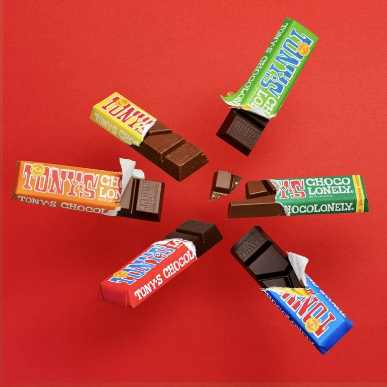 Tony's Chocolonely Chocolate Bar Variety Pack - Milk, Dark, Nougat, Caramel, Hazelnut, Almond & Sea Salt - includes 6