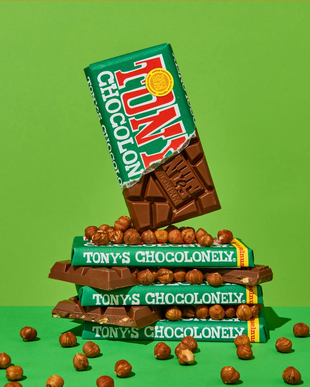 Tony's Chocolonely Chocolate Bar Variety Pack - Milk, Dark, Nougat, Caramel, Hazelnut, Almond & Sea Salt - includes 6