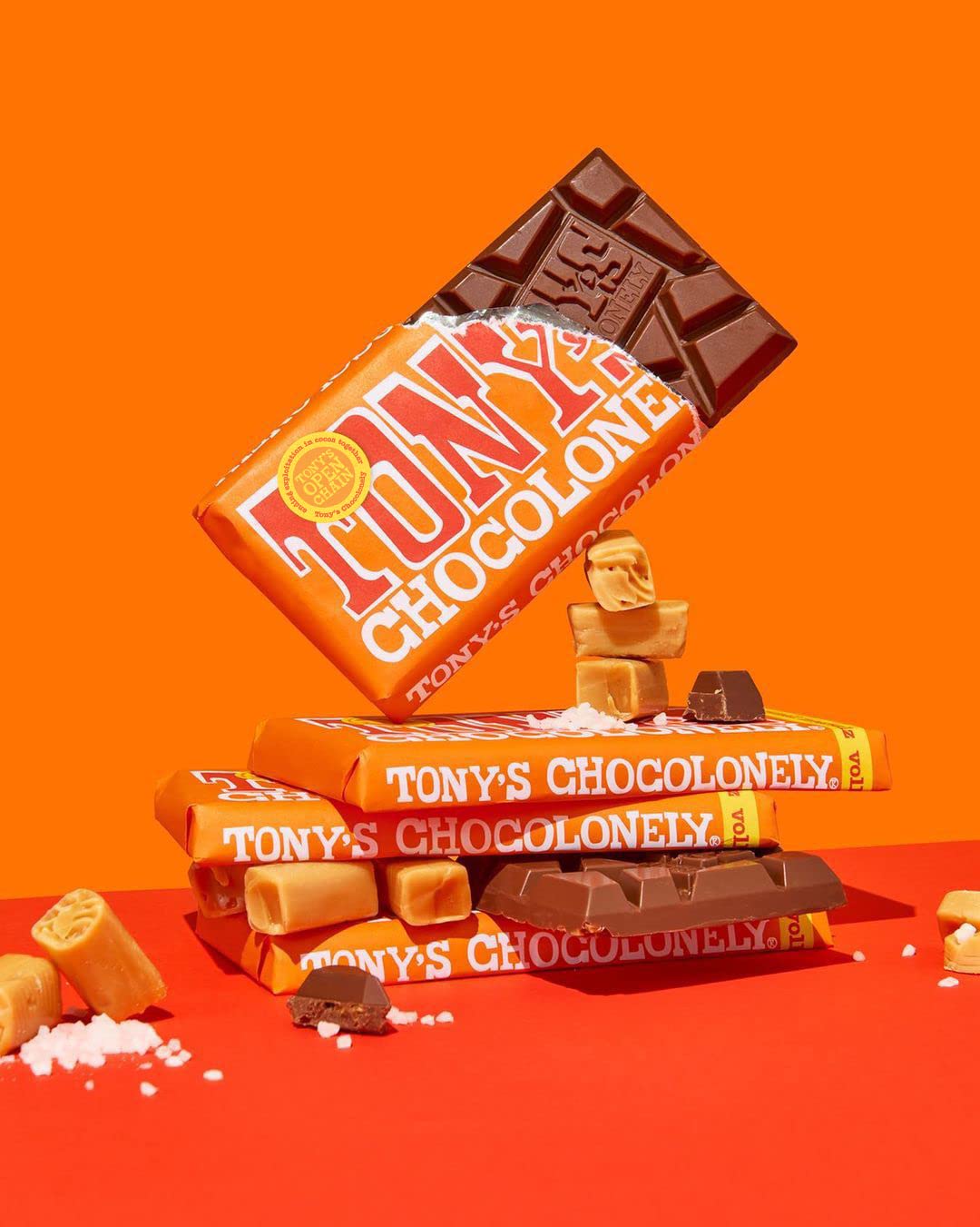 Tony's Chocolonely Chocolate Bar Variety Pack - Milk, Dark, Nougat, Caramel, Hazelnut, Almond & Sea Salt - includes 6