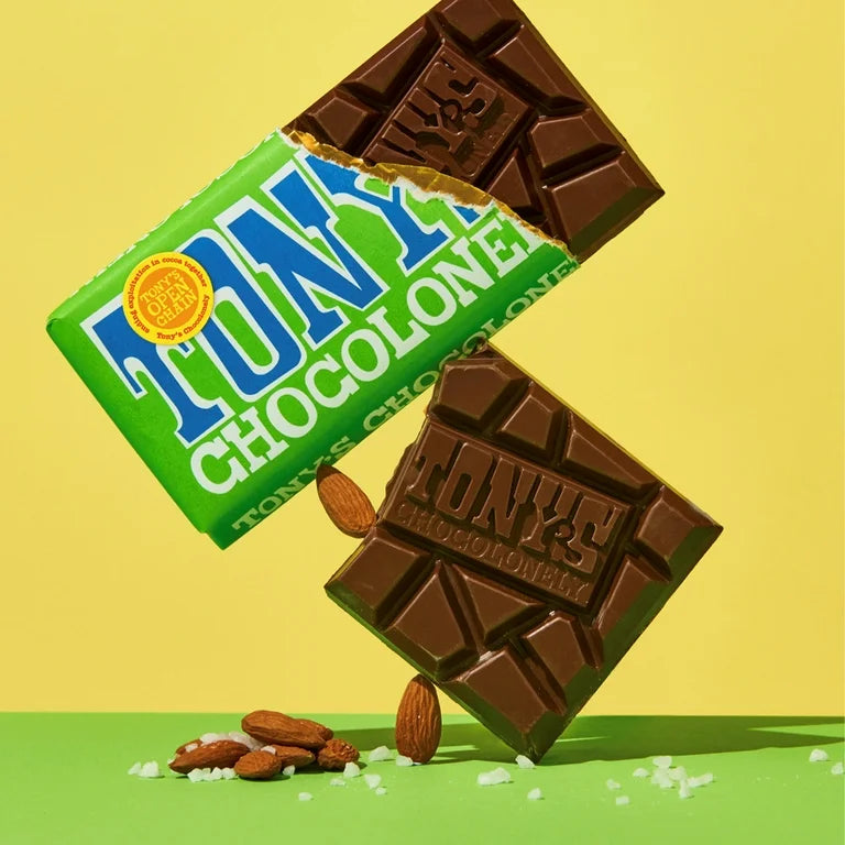 Tony's Chocolonely Chocolate Bar Variety Pack - Milk, Dark, Nougat, Caramel, Hazelnut, Almond & Sea Salt - includes 6