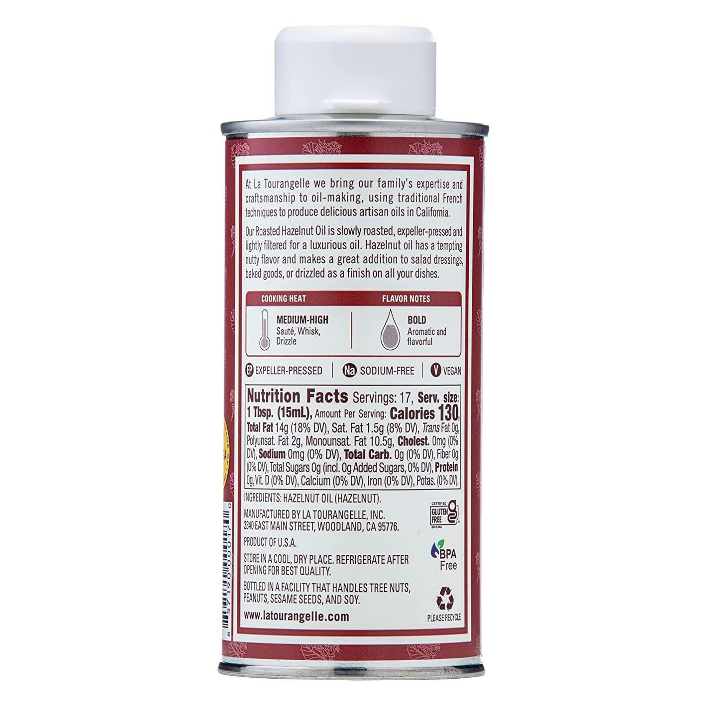 La Tourangelle, Roasted Hazelnut Oil, High-Oleic Oil Great for Baking, Stir-Frying, and Vinaigrettes, 8.45 fl oz