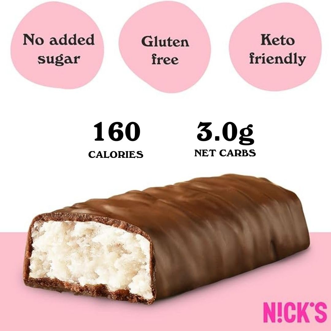 NICKS Keto Chocolate Candy Bars Variety Pack - No Added Sugar, Coconut, Gluten Free Sweets Low carb Candy Snack Bar - Includes 15