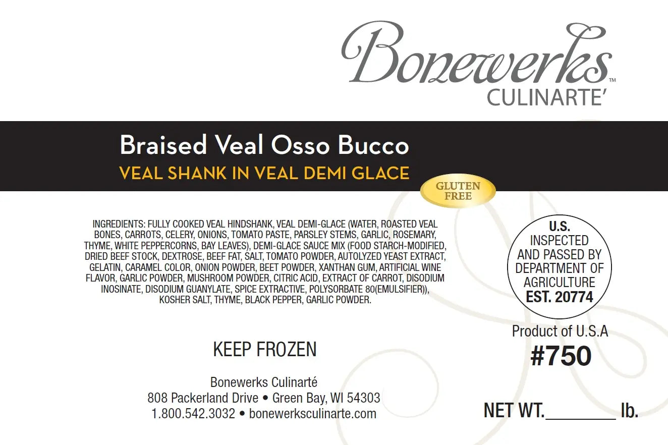 Bonewerks Culinarte Braised Veal Osso Bucco In Herbed Demi Glace, Heat & Serve - 18 oz - 15/Case