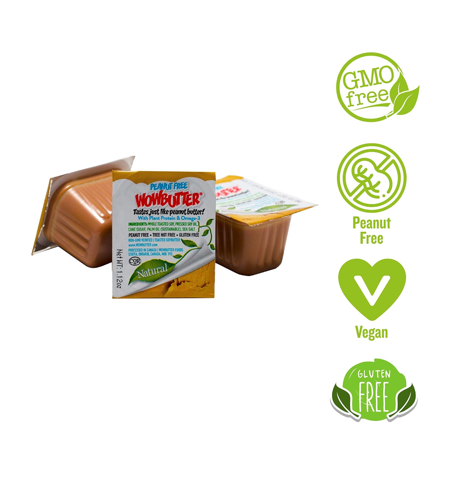 WOWBUTTER - Creamy Soy Spread - Peanut Free, Tree Nut Free - Vegan Plant Protein - Gluten Free - Non-GMO - 1.12 oz - Pack of 100