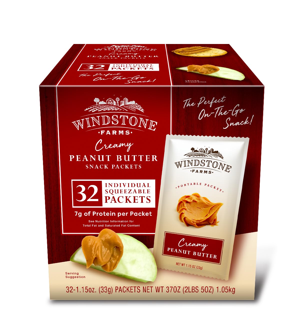 Windstone Farms Creamy Peanut Butter - Organic, Gluten Free -1.15 oz Snack Packets - includes 32