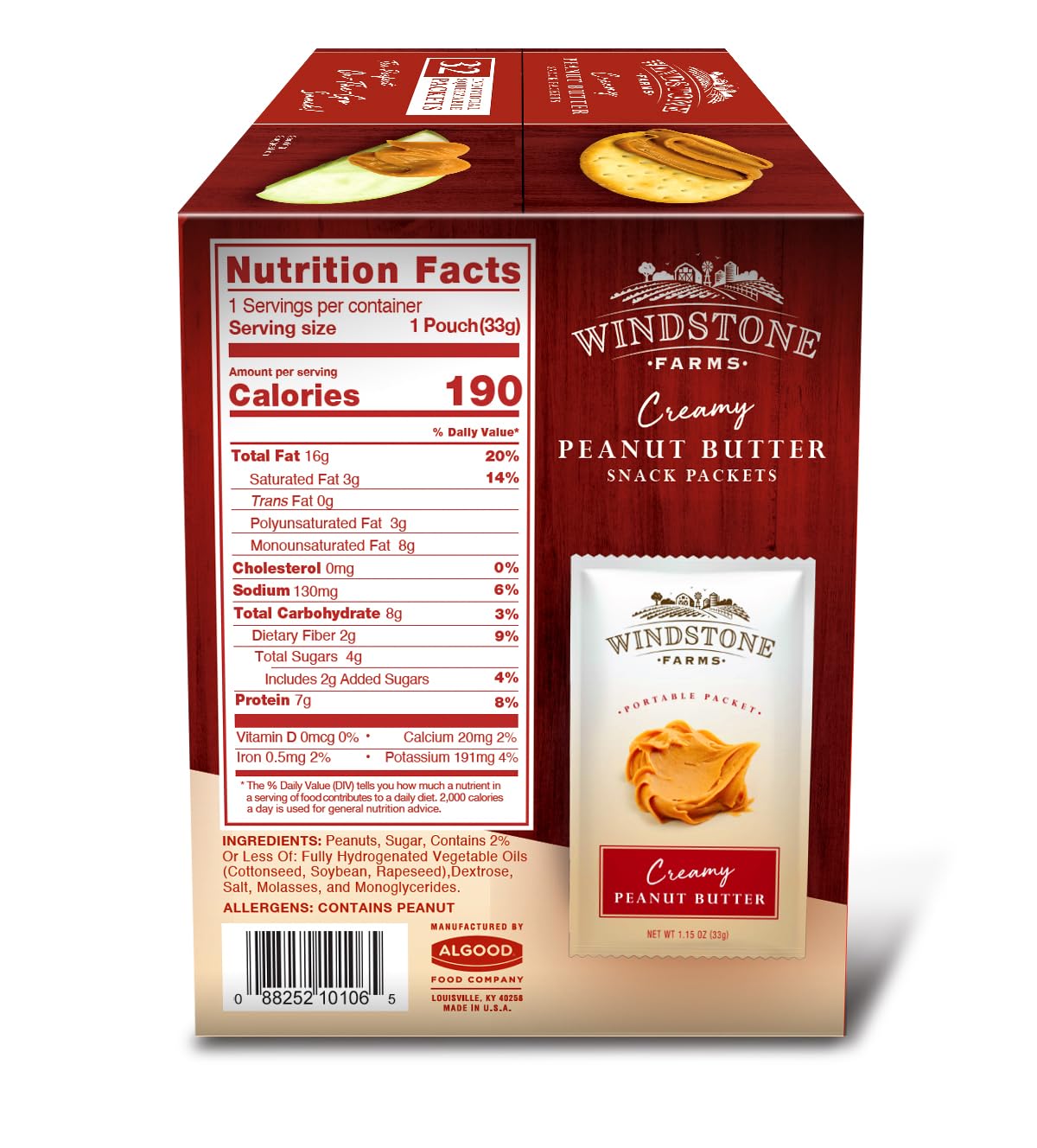 Windstone Farms Creamy Peanut Butter - Organic, Gluten Free -1.15 oz Snack Packets - includes 32