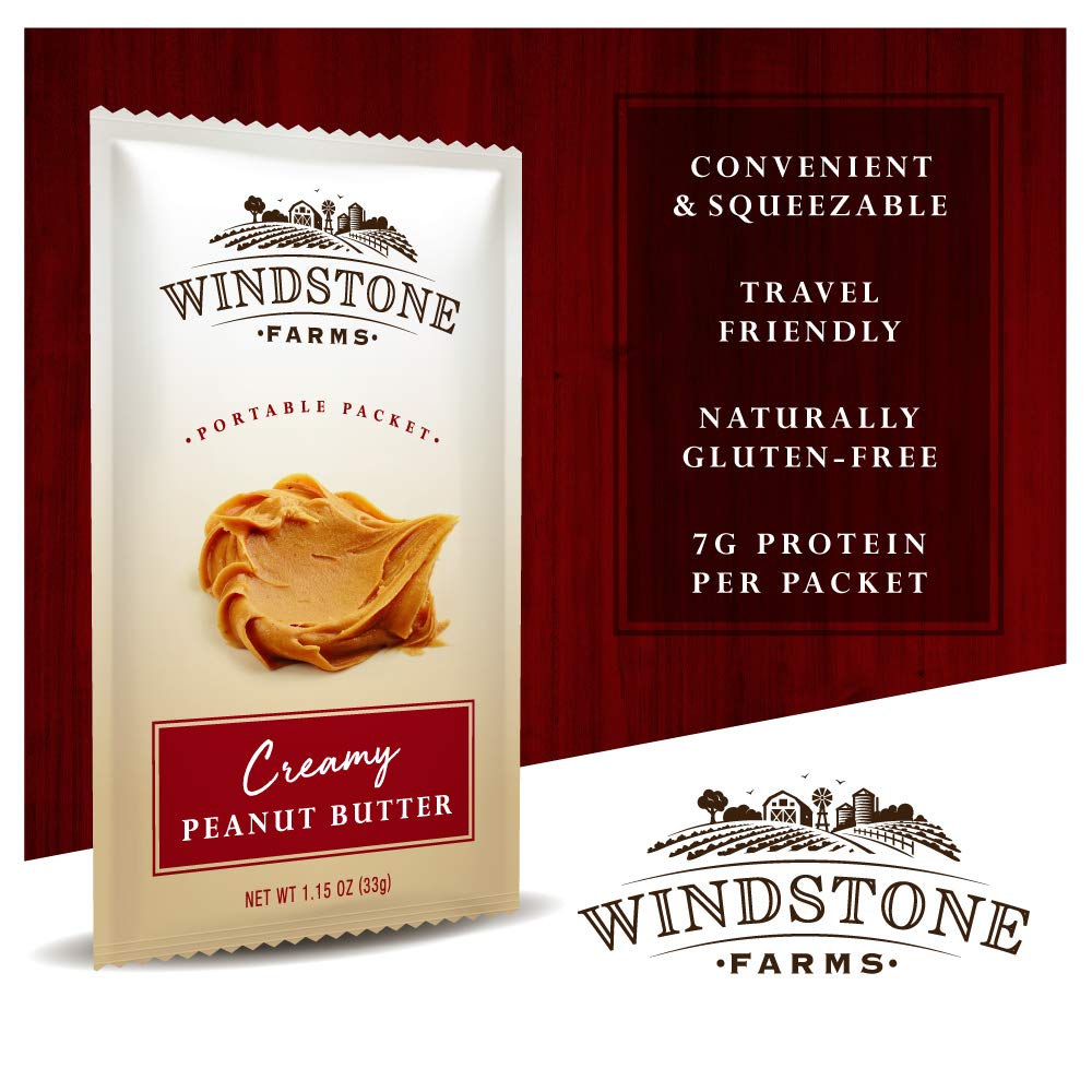 Windstone Farms Creamy Peanut Butter - Organic, Gluten Free -1.15 oz Snack Packets - includes 32