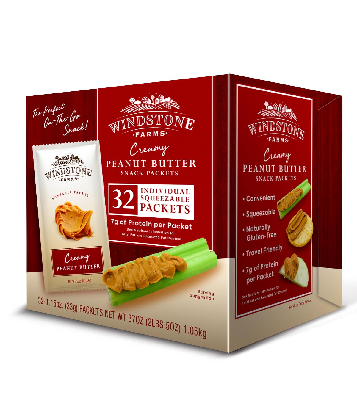 Windstone Farms Creamy Peanut Butter - Organic, Gluten Free -1.15 oz Snack Packets - includes 32