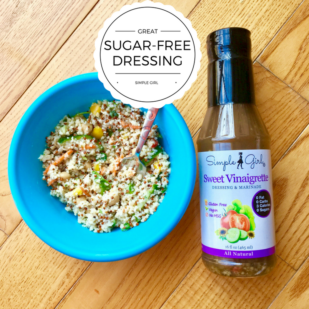 Simple Girl Organic Sweet Vinaigrette Sugar Free Salad Dressing - 12 oz - Certified Organic - Kosher - Gluten Free - Vegan - Carb Free - Fat Free - Low Calorie Diet Friendly - Pack of 2