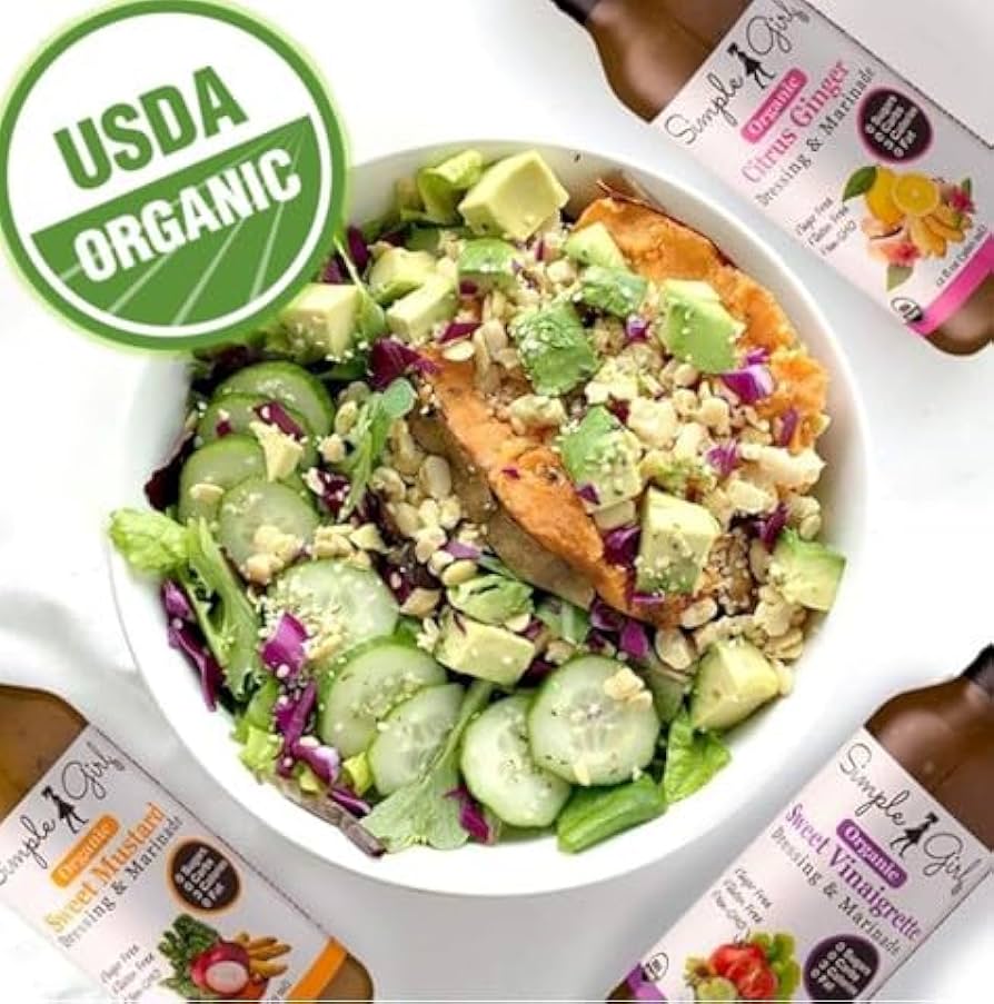 Simple Girl Organic Sweet Vinaigrette Sugar Free Salad Dressing - 12 oz - Certified Organic - Kosher - Gluten Free - Vegan - Carb Free - Fat Free - Low Calorie Diet Friendly - Pack of 2