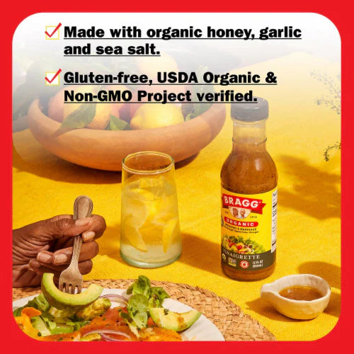 Bragg Organic Oil Free Vinaigrette, Organic Ginger and Sesame Salad Dressing / Marinade - Gluten-Free Dressing with Bragg Apple Cider Vinegar - Pack of 2