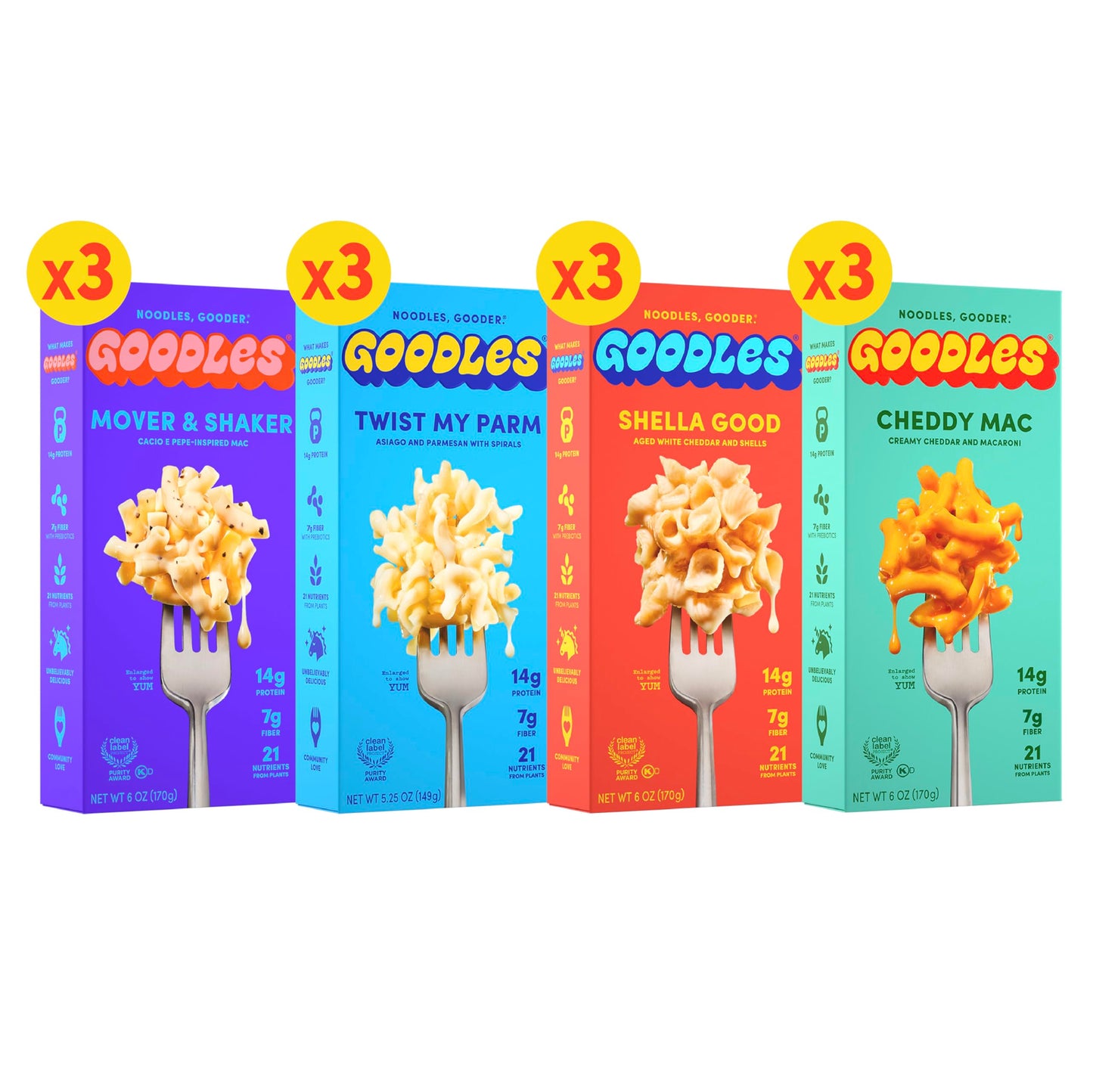 Goodles Mac & Cheese Assortment - Pack of 12 - 21 Nutrients and Made w/REAL Cheese!
