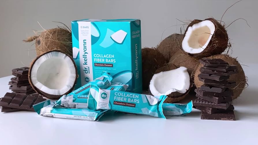 Dr. Kellyann Keto Collagen Fiber Bar - Coconut Dipped Chocolate - includes 12 bars - High Fiber, Low Carbs - Gluten Free