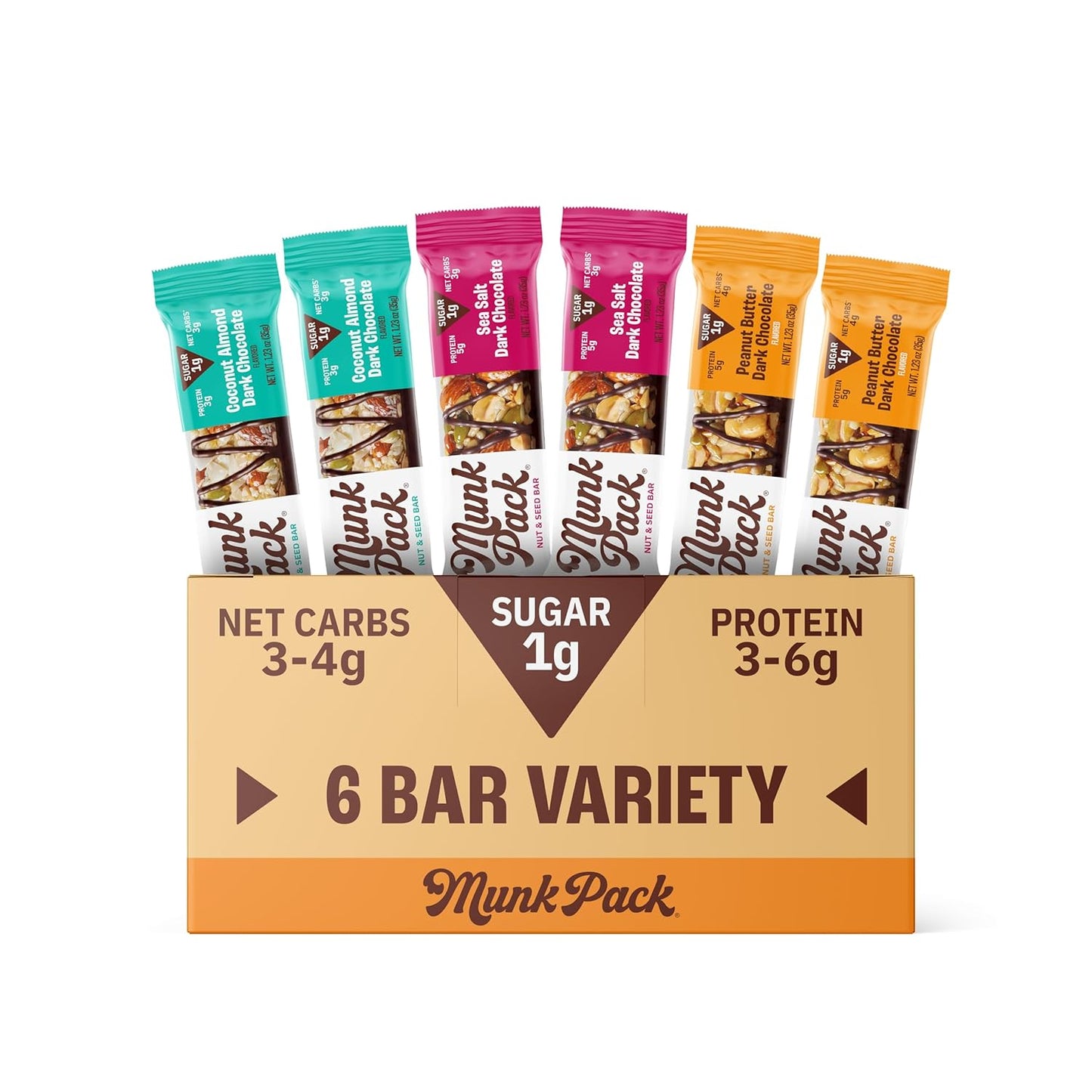 Munk Pack Keto Nut & Seed Bar Variety Pack - Gluten Free - 6 Bars