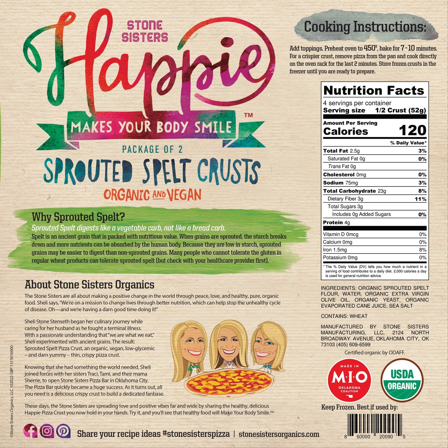 Happie Organic Sprouted Spelt Plain Crust Packs (2) - Case of 6