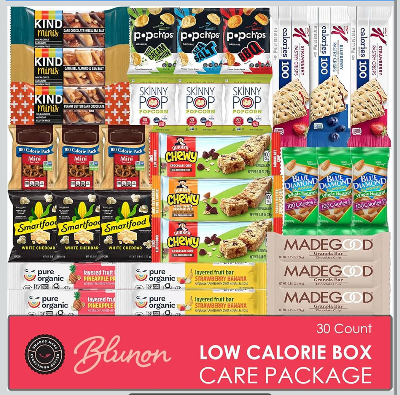 Low Calorie Snacks Variety Pack - 100 Calorie Snack Packs, Healthy Care Package - includes 30