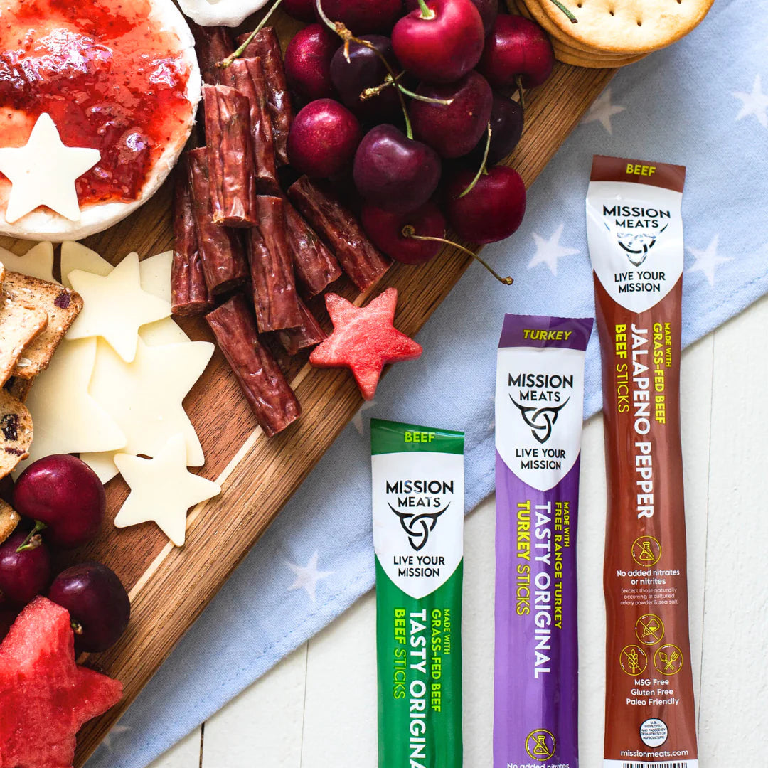 Mission Meats Turkey Sticks – 100% Free Range, Sugar & Gluten Free, Original 1oz - Pack of 24