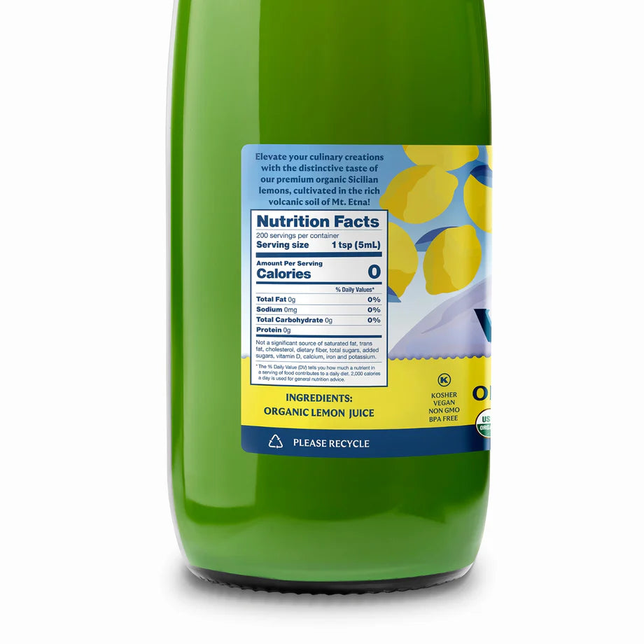 Organic Italian Volcano Lemon Juice, Pure Sicilian Lemons for Cooking, Baking and Beverages, 33.8 oz - Pack of 2