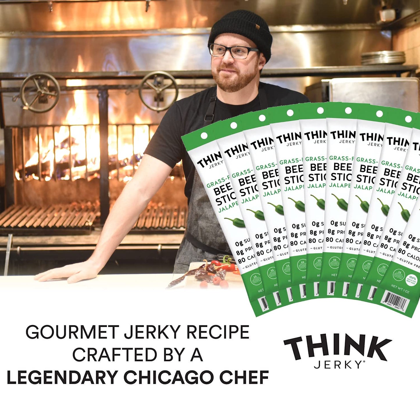 Think Jerky Jalapeno Beef Sticks, Gluten and Sugar Free, No Nitrates, Keto Paleo Friendly High Protein Low Carb Meat Snack - .5 oz Sticks, Pack of 20