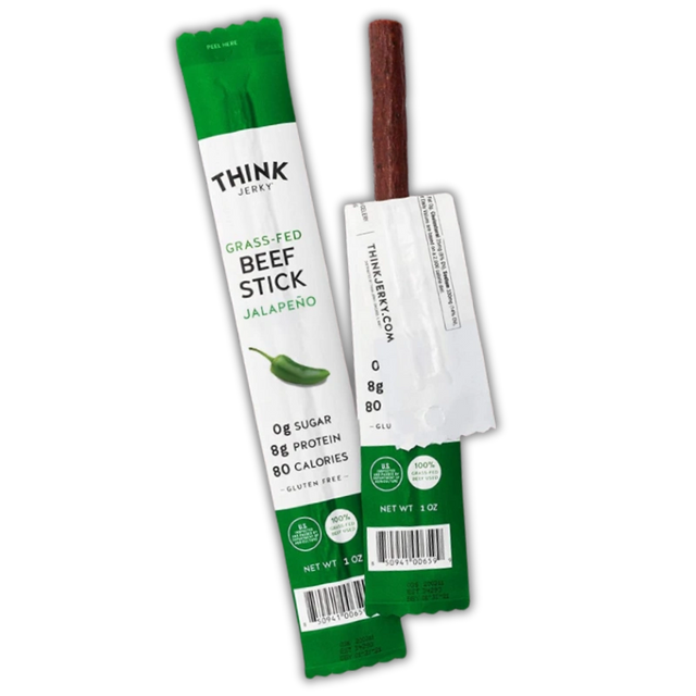 Think Jerky Jalapeno Beef Sticks, Gluten and Sugar Free, No Nitrates, Keto Paleo Friendly High Protein Low Carb Meat Snack - .5 oz Sticks, Pack of 20