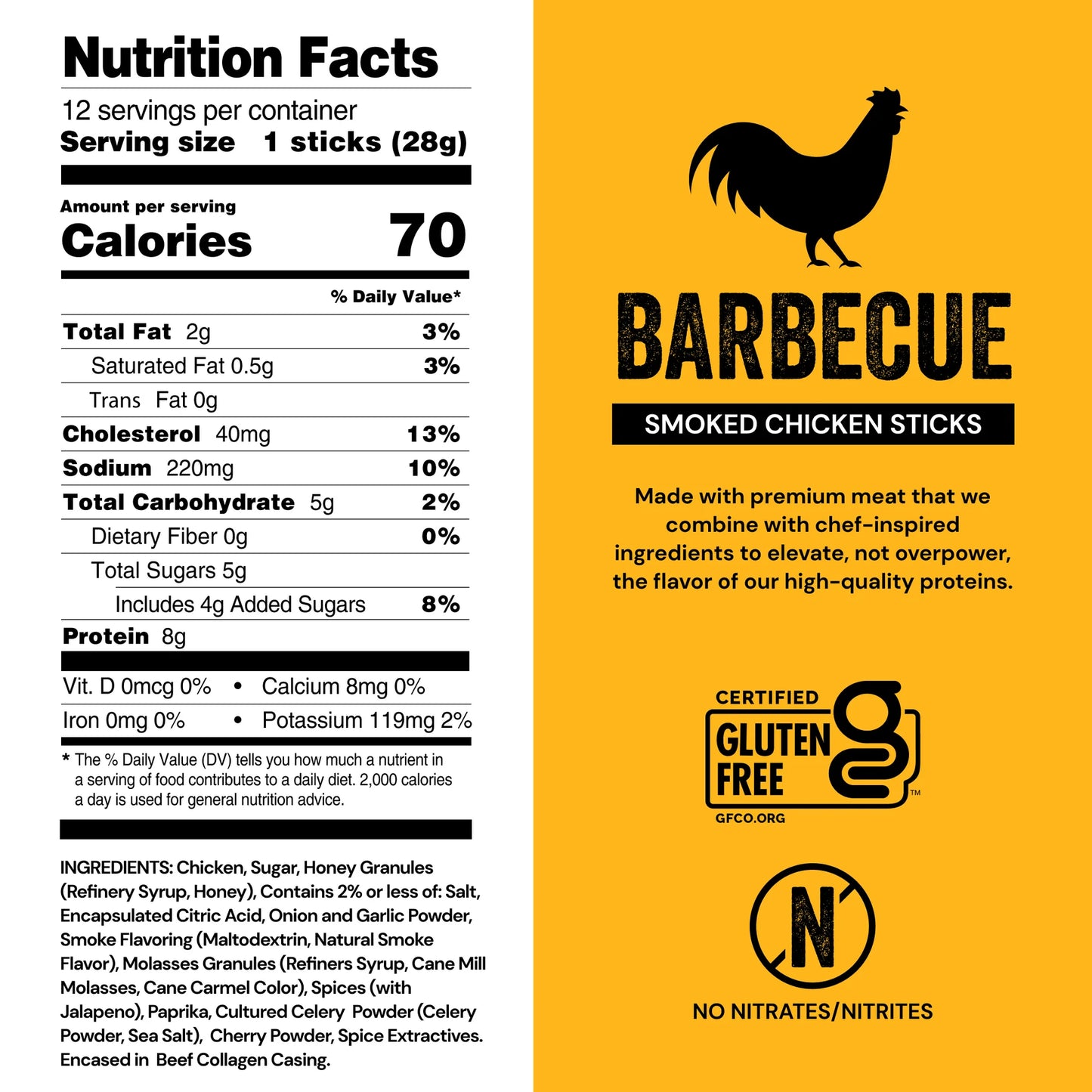 Chef's Cut Barbecue Chicken Meat Snack Sticks, Gluten Free - Pack of 12