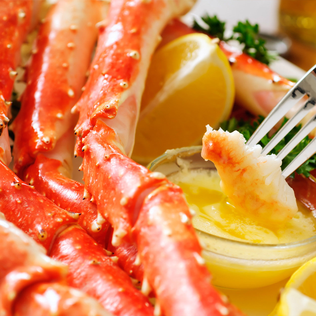 Premium Merus Cut Red King Crab Portions - 6 to 8 oz each - 15 lb Case