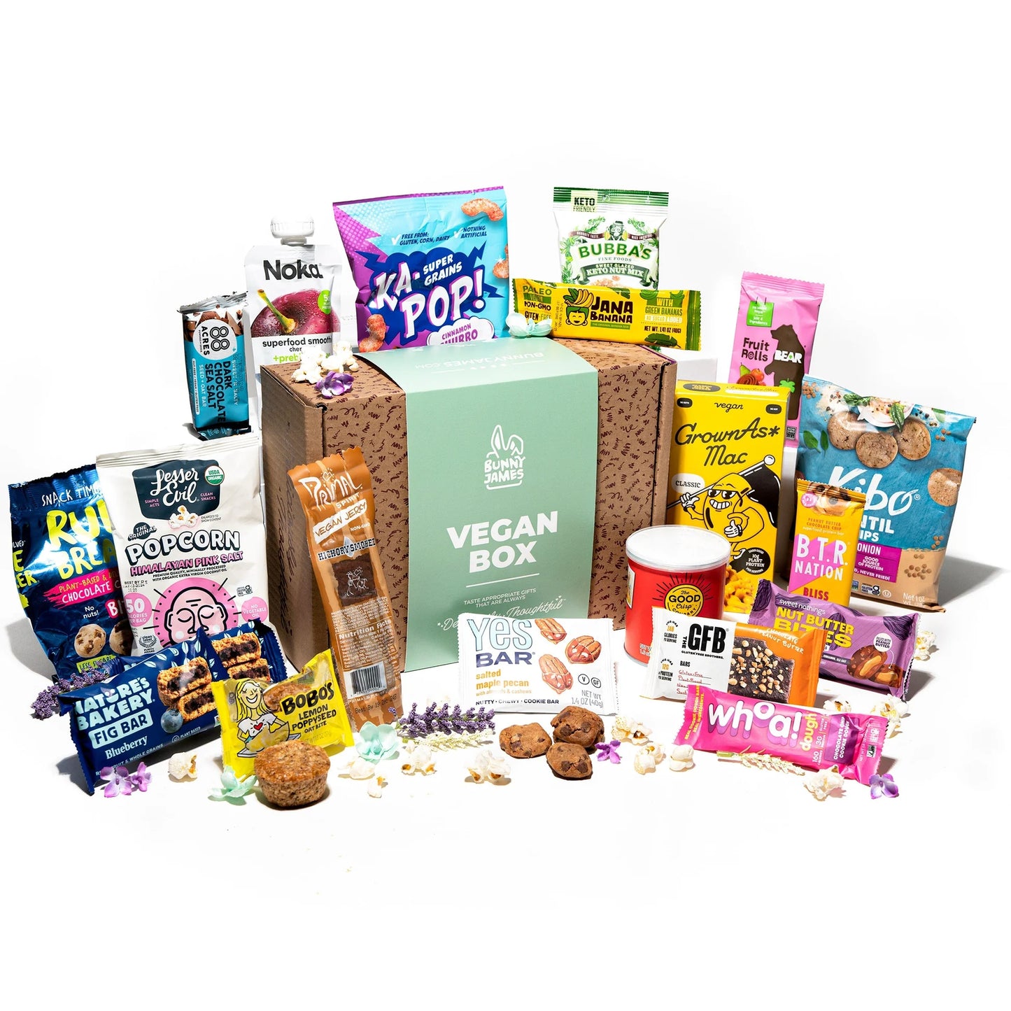 Healthy Vegan Snacks Care Package: Non-GMO, Vegan Jerky, Protein Bars, Cookies, Fruit & Nuts - includes 20 items