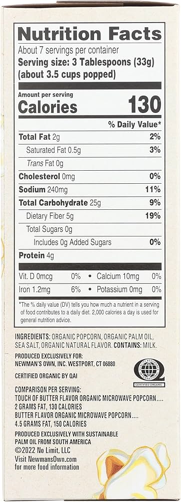Newman's Own Organic Non-GMO Pop's Corn Microwave Popcorn, Touch of Butter - 2.8 oz - Pack of 3
