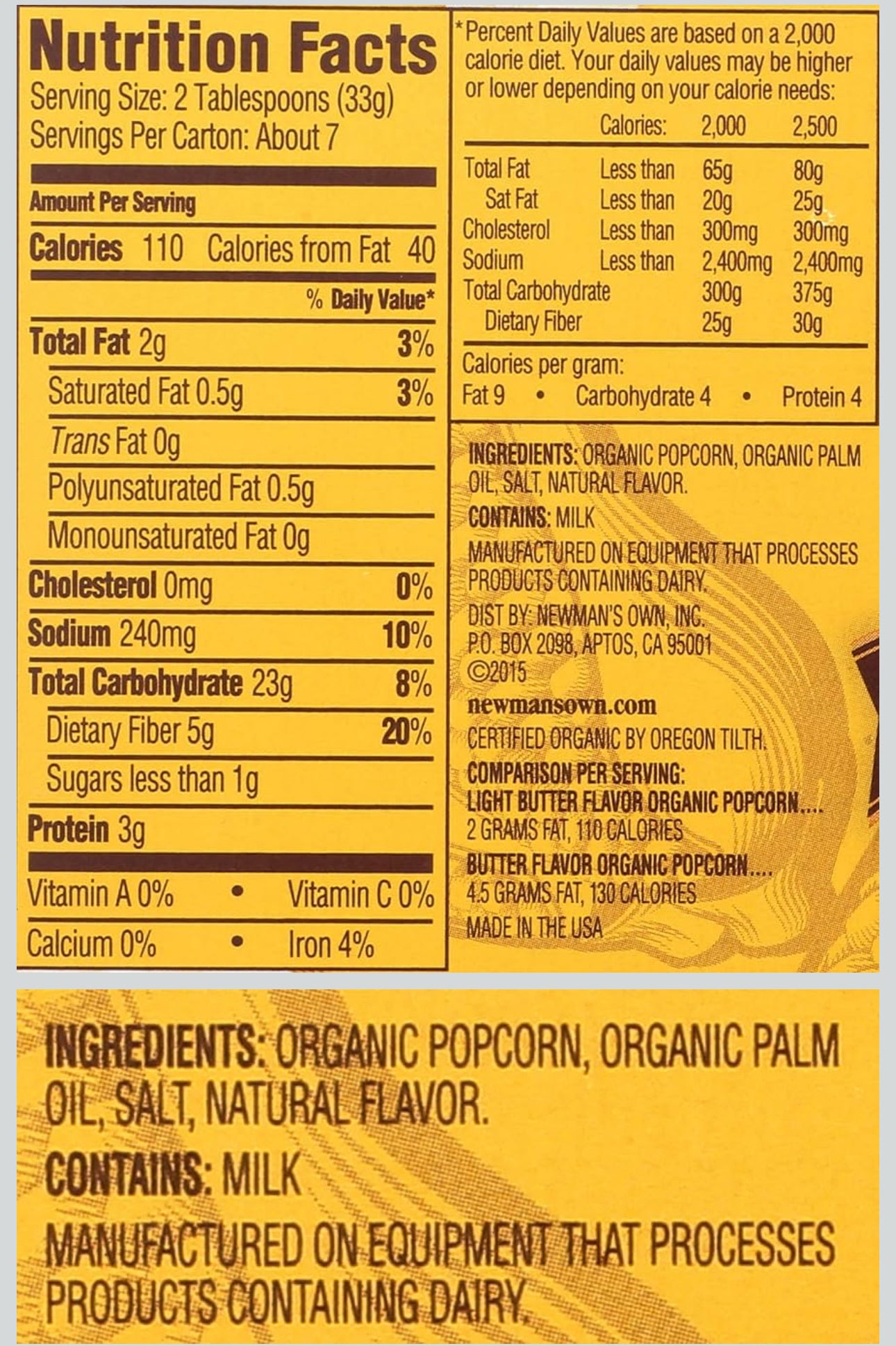 Newman's Own Organic Non-GMO Pop's Corn Microwave Popcorn, Touch of Butter - 2.8 oz - Pack of 3