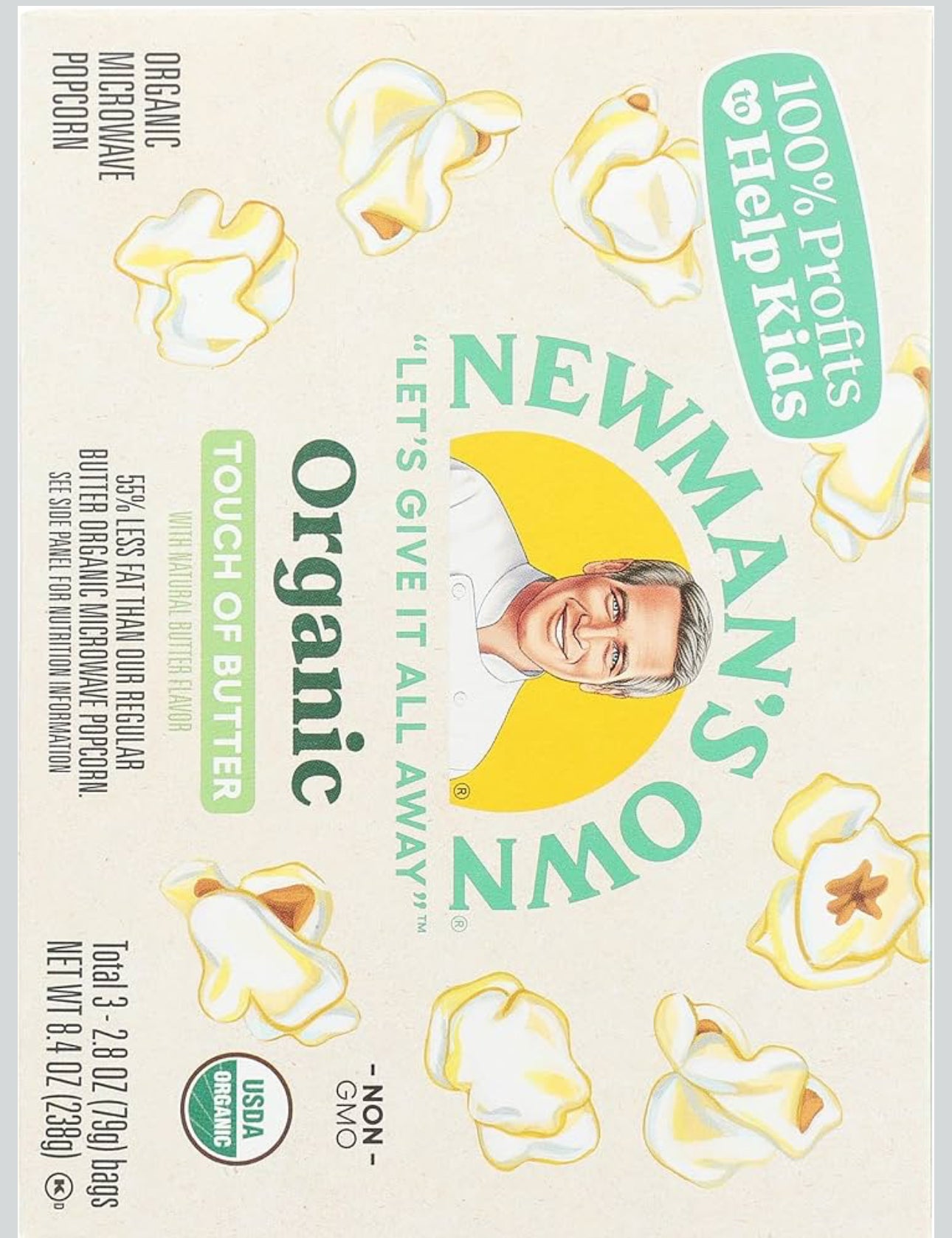 Newman's Own Organic Non-GMO Pop's Corn Microwave Popcorn, Touch of Butter - 2.8 oz - Pack of 3