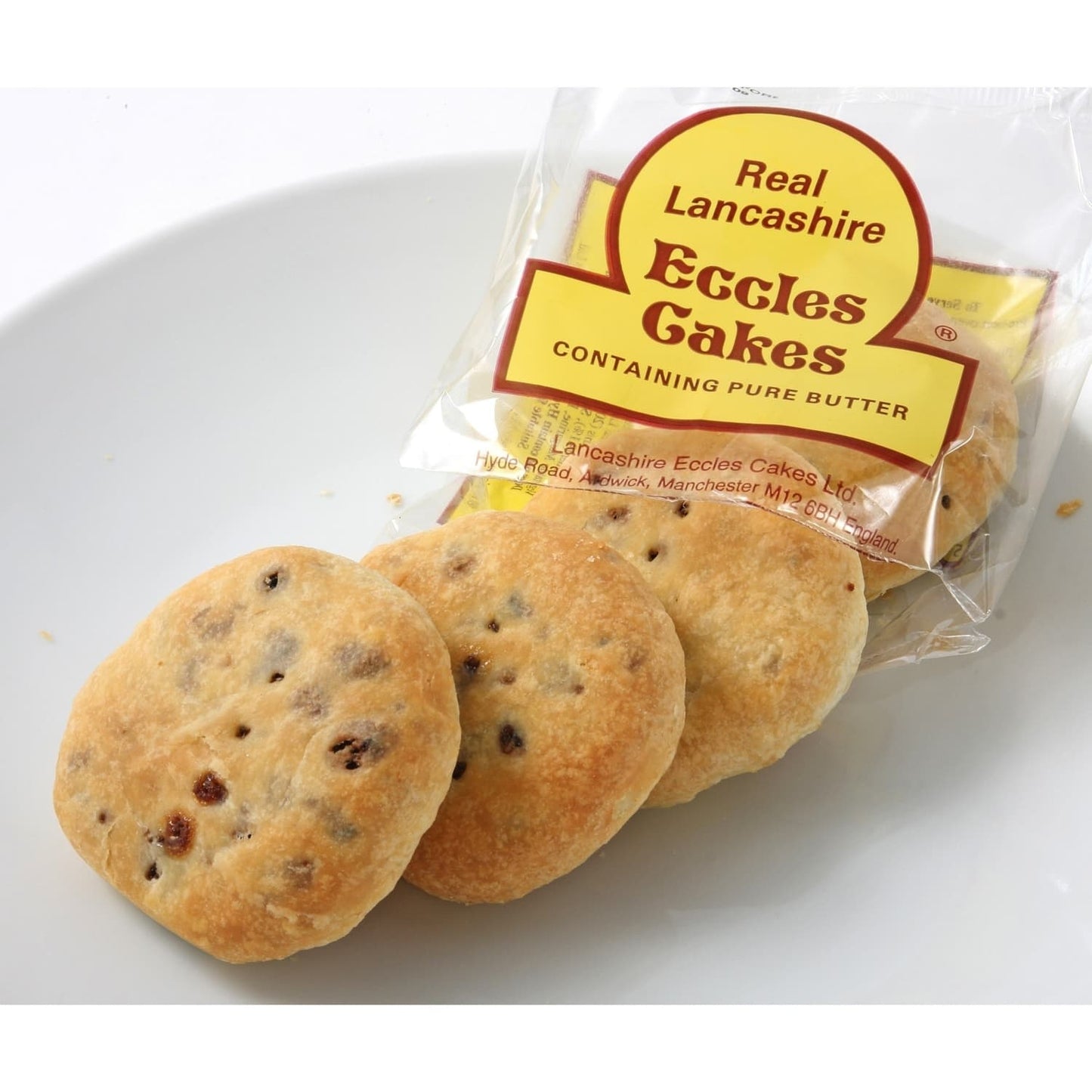 Real Lancashire Eccles Cake - 4 Cakes in Pack | British Snacks Made with Pure Butter & Dried Currants | Traditional & Delicious Butter Cookies for Any Occasion | 5.29 oz