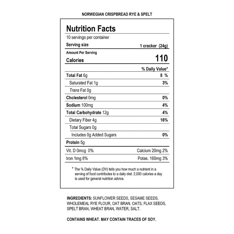 Sigdal Rye & Spelt Bran Wholegrain Crispbread Bag, 8.29 oz