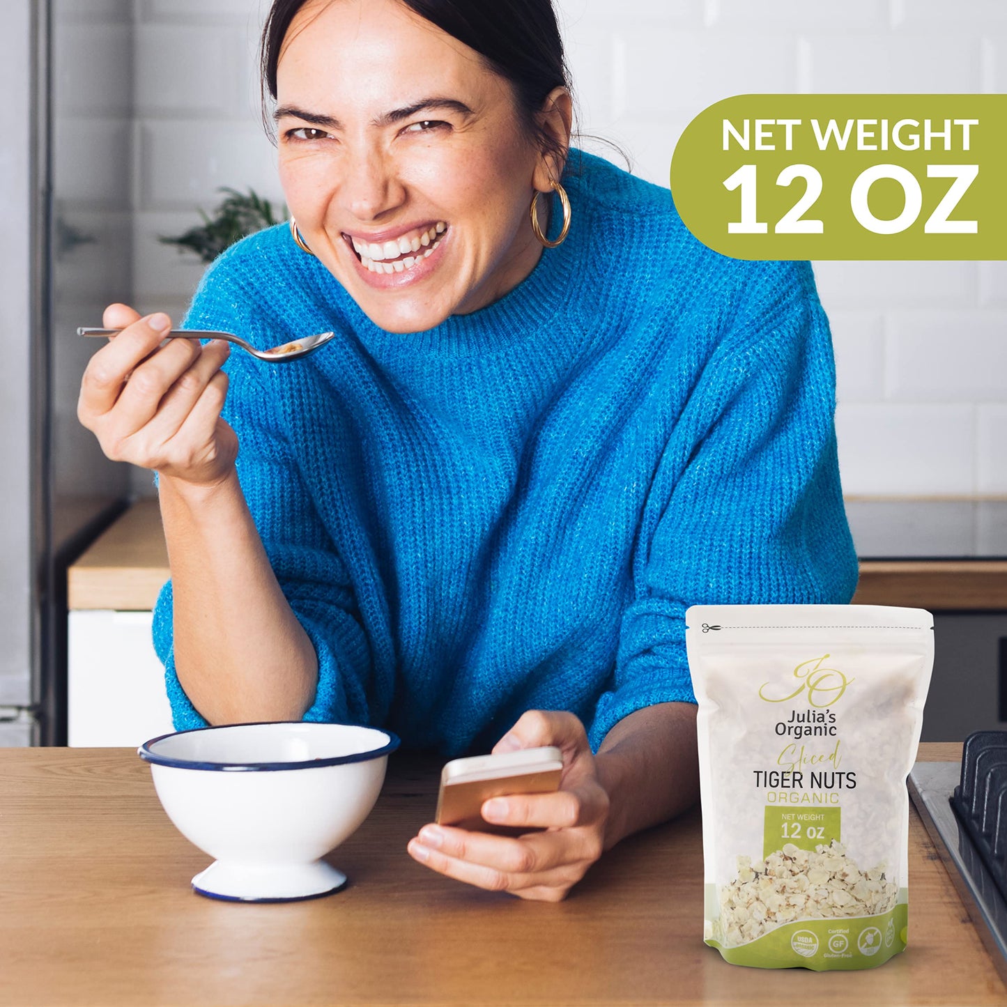 Julia's Organic Sliced Tiger Nuts, Thin Sliced Tiger Nuts Organic Raw - Gluten Free, High Fiber & protein, Non-GMO - Pack of 2