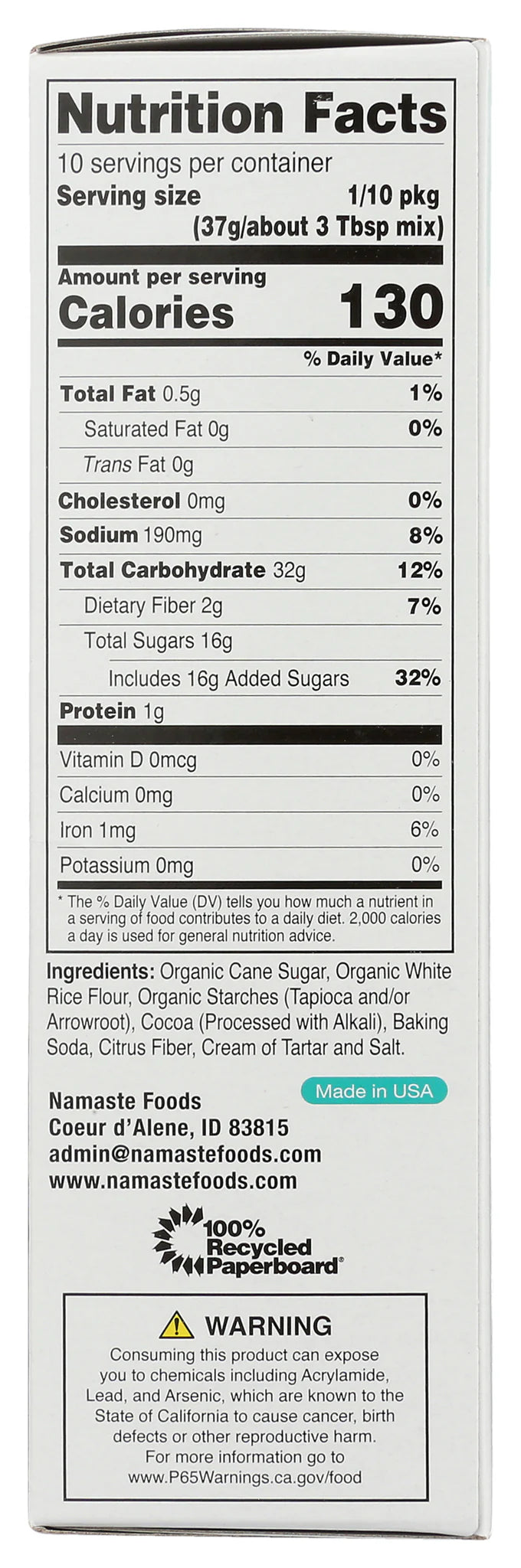 Namaste Foods Organic Gluten Free Devil's Food Cake - 13 oz- Allergen Free