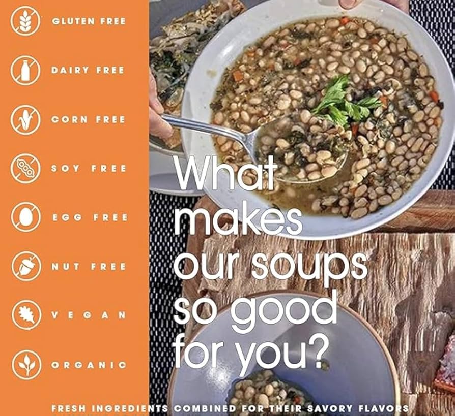 Organic Variety Pack Soup and Broth, Vegan, Gluten-free, Dairy-free, Soy-free - French Lentil, Curried Cauliflower, Tuscan White Bean, Vegan Bone Broth, Tunisian Tomato, Butternut Lentil Bisque - Pack of 12