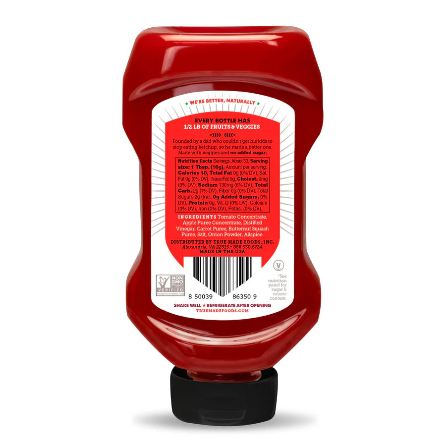 True Made Foods - No Sugar Added Ketchup - Condiment Squeeze Bottles Made with Fruit and Veggies for Barbeque Grilling and BBQ Toppings, Healthy Sauce for Cookout, Whole 30, Keto, Vegan, 18.5 oz - Pack of 2