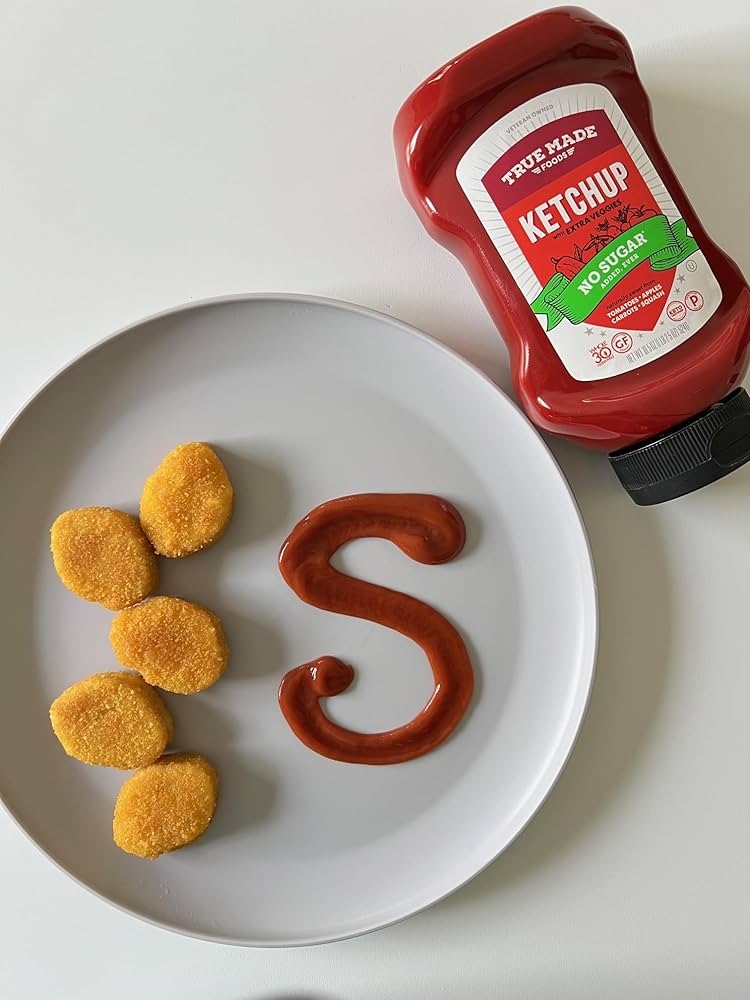True Made Foods - No Sugar Added Ketchup - Condiment Squeeze Bottles Made with Fruit and Veggies for Barbeque Grilling and BBQ Toppings, Healthy Sauce for Cookout, Whole 30, Keto, Vegan, 18.5 oz - Pack of 2