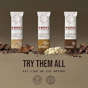 PRIMA ANCESTRAL PROTEIN BAR Grass Fed Protein Bars, Cacao - Seed Oil Free, Gluten Free, Low Carb Snacks - Pack of 7