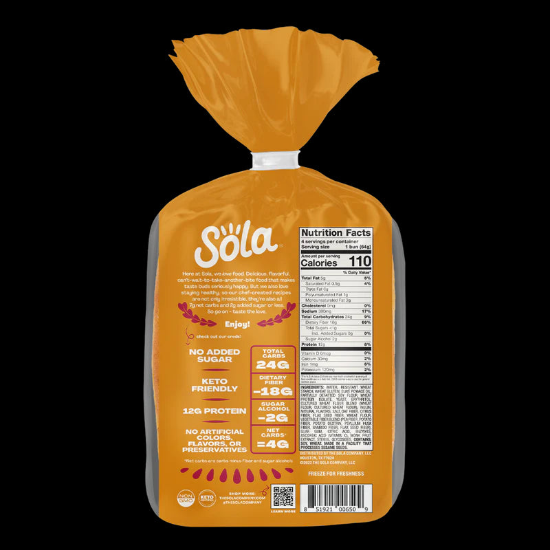SOLA Golden Wheat Hot Dog Buns - 4 included