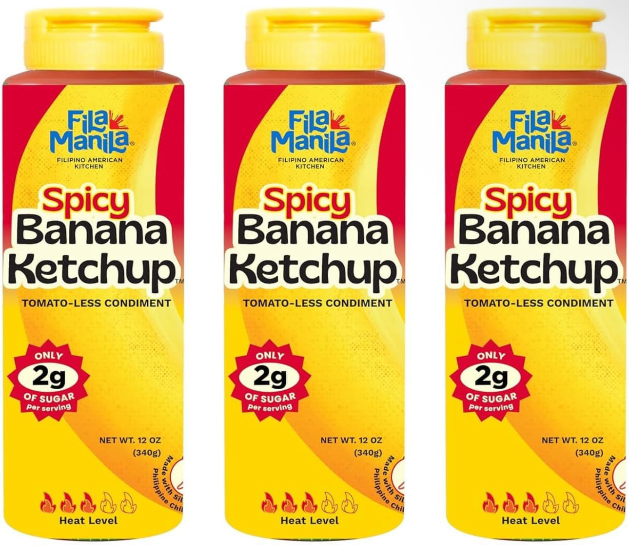 Spicy Banana Ketchup - Filipino Sauce & Condiment, Mild, Vegan, No MSG, No Sugar Added, Gluten Free - Pack of 3