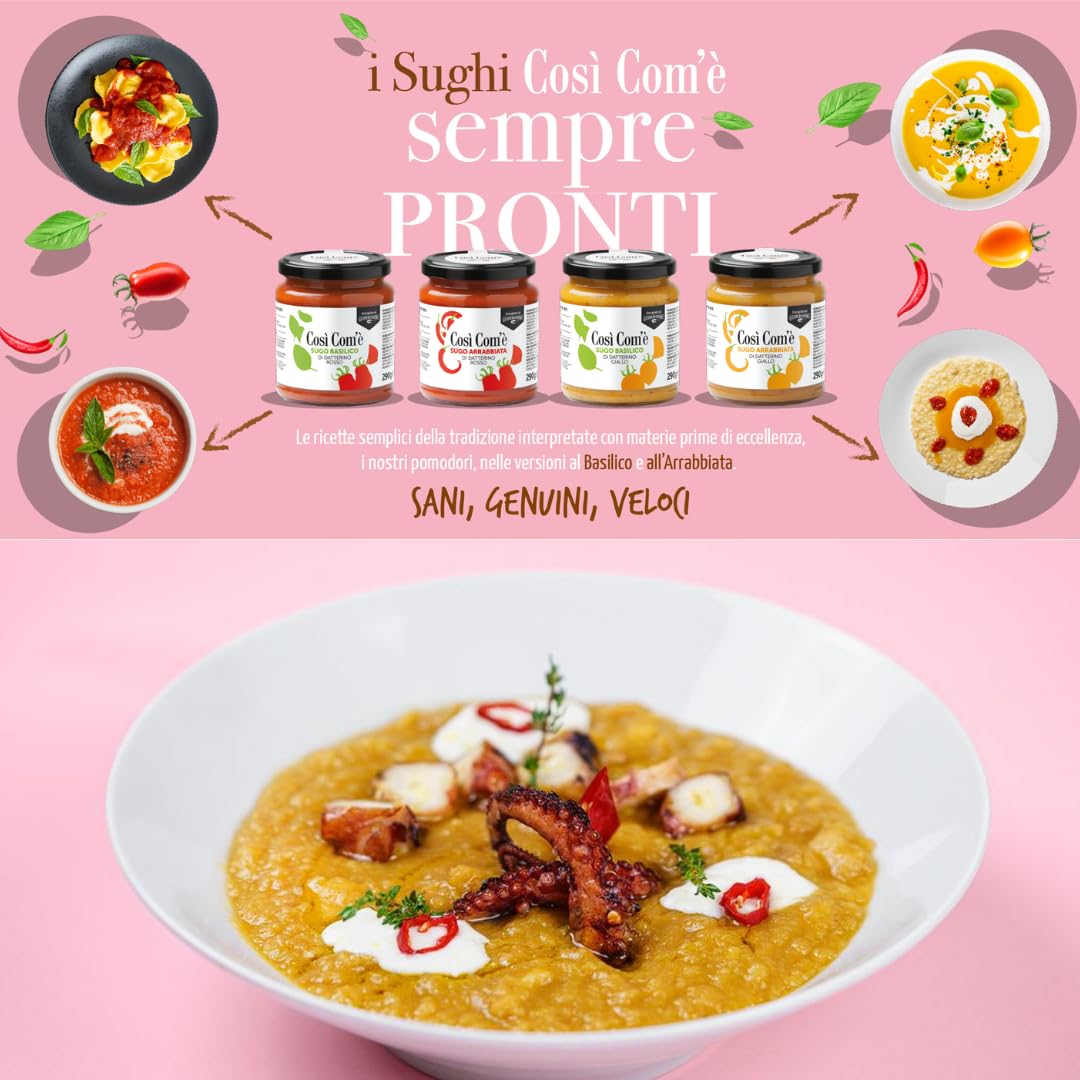 Così Com'è Italian Yellow Tomato Pasta Sauce with Basil, Made with Yellow Datterino Tomatoes, Non- GMO, Non Preservative - Pack of 3