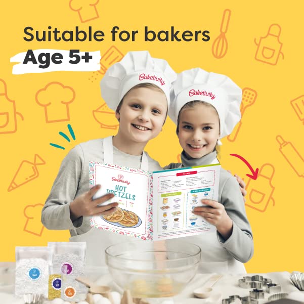 Baketivity Kids Baking Set - Kit includes + Hat & Apron, Pretzel