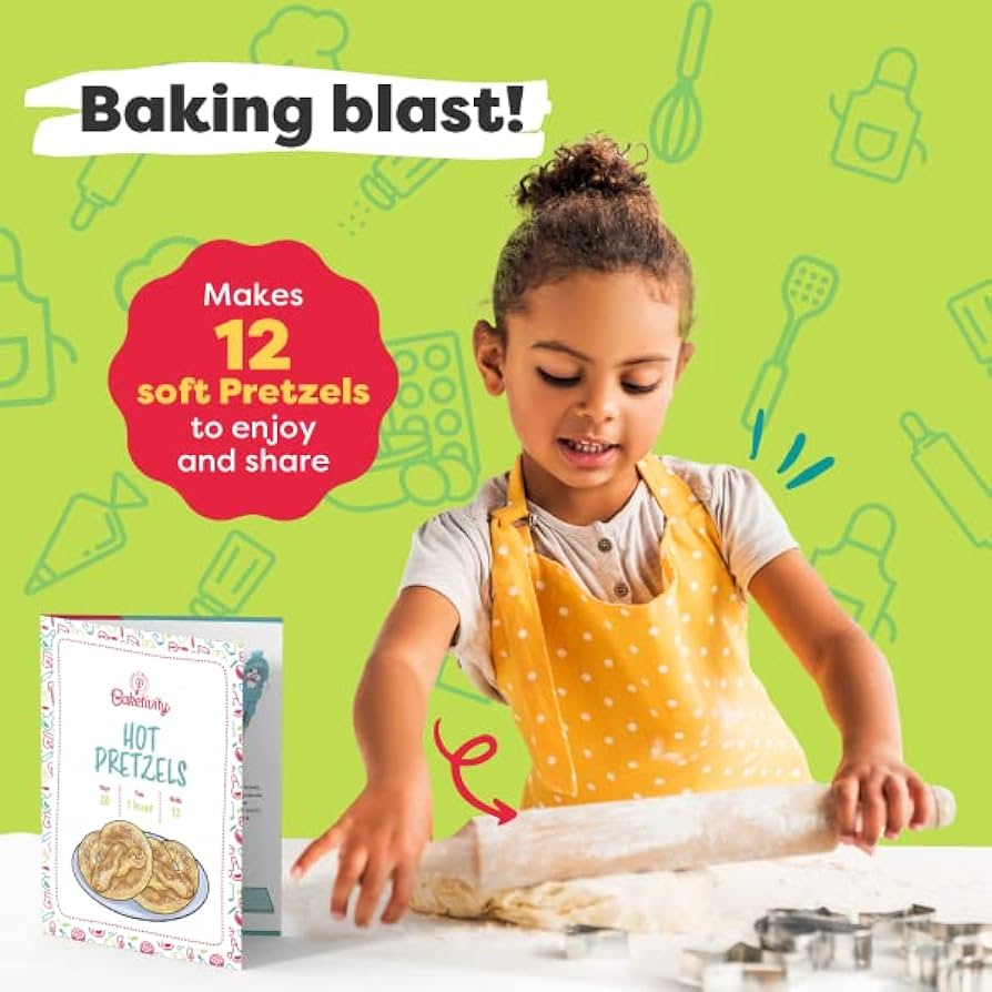 Baketivity Kids Baking Set - Kit includes + Hat & Apron, Pretzel